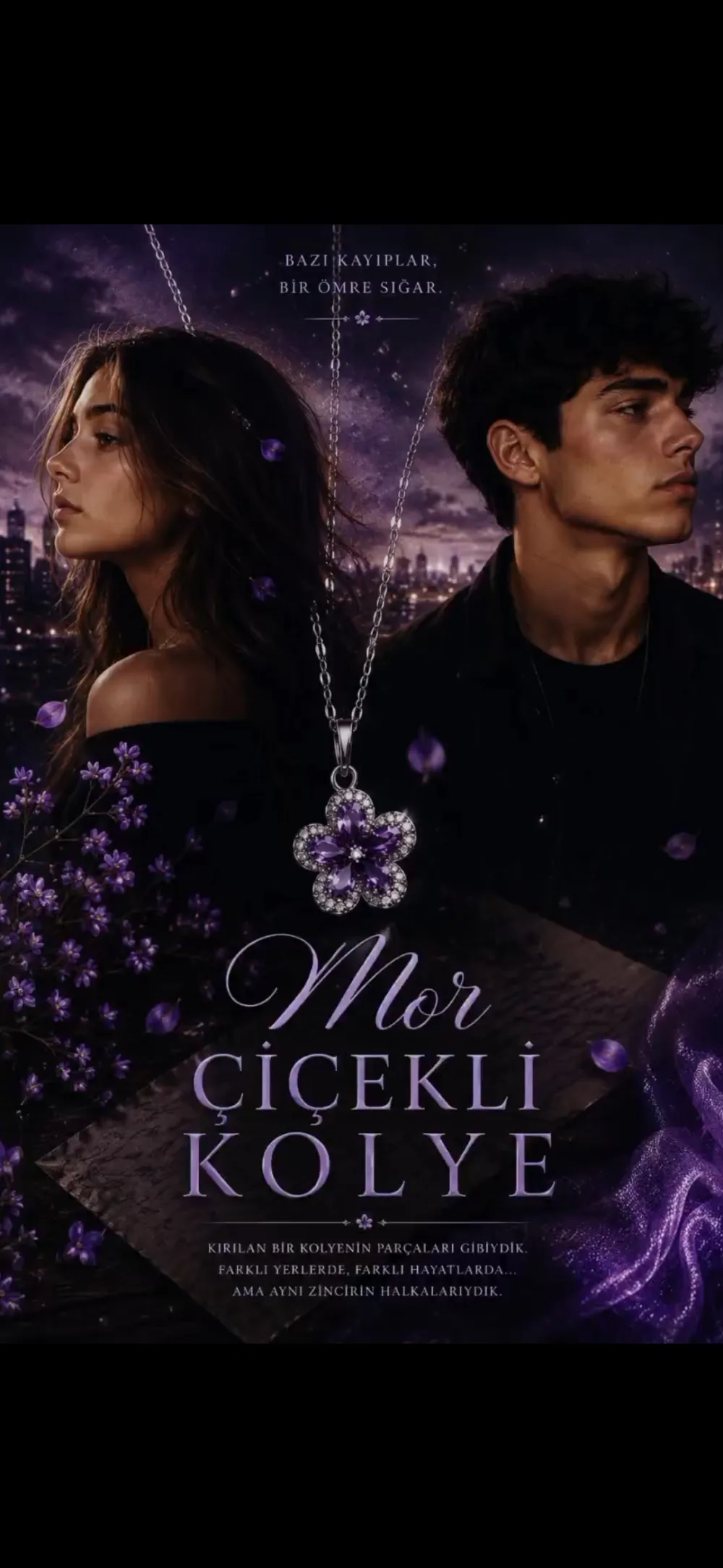 Mor Çiçekli Kolye